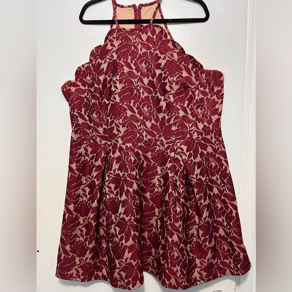 Plus Size Scalloped Bib Neck Skater Dress